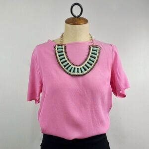 H&M Bubblegum Pink Short Sleeve Blouse Top Viscose Size 4